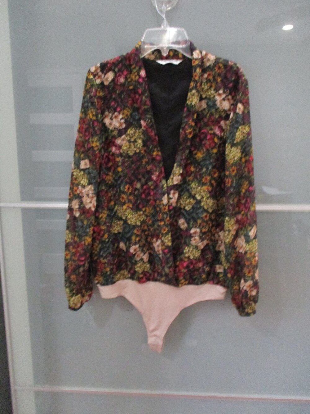 Amanda Uprichard Long Sleeve Floral Print V-Neck Bodysuit